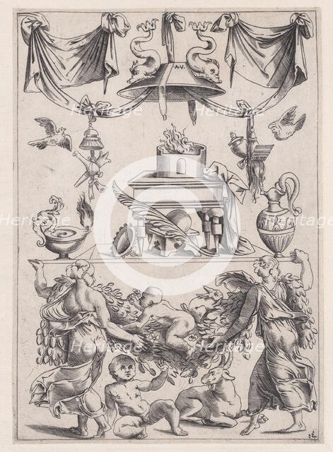 Ornamental Panel, ca. 1514-36. Creator: Agostino Veneziano.