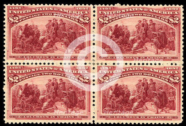 $2 Columbus in Chains block of four, 1893. Creator: Unknown.