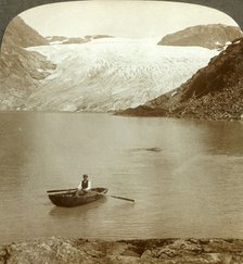 'Stream of solid ice (Hardanger glacier) and lake where it melts, Norway', c1905. Creator: Unknown.