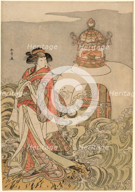 The Actor Segawa Kikunojo III as the Dragon Princess in the Play Saki Masuya Ume no..., c. 1778. Creator: Shunsho.