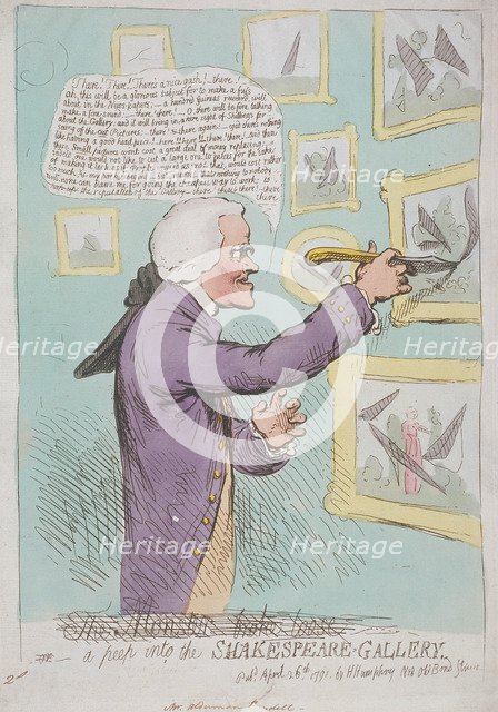 'The Monster broke loose or, a peep into the Shakespeare-Gallery', 1791. Artist: Anon