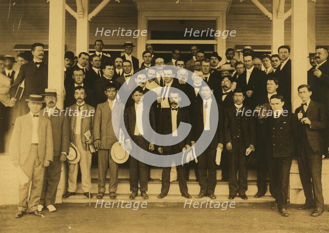 Japanese, Russian, French, German, American and English newspaper correspondents at Portsmouth, 1905 Creator: Unknown.