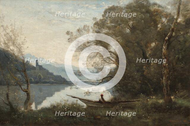 The Moored Boatman: Souvenir of an Italian Lake, 1861. Creator: Jean-Baptiste-Camille Corot.