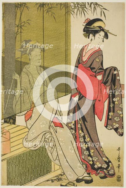 Drying and stretching cloth, Japan, c. 1796/97. Creator: Kitagawa Utamaro.
