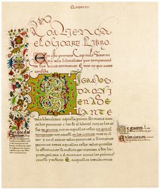 Illuminated letter 'D', 15th century. Artist: Unknown