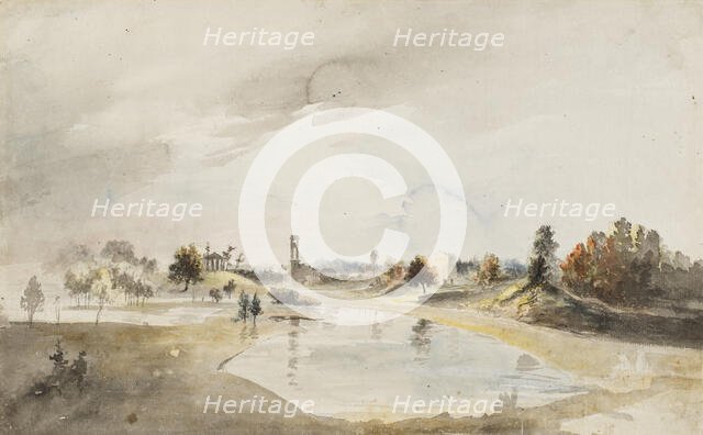 View of the northern archipelago east of the Ekotemplet in Hagaparken, c18th century. Creator: Elias Martin.