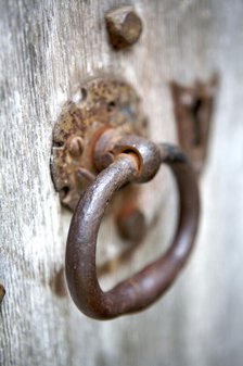 Detail of an iron door handle in the main porch, Kirby Hall, near Corby, Northamptonshire, 2008. Artist: Historic England commissioned photographer.