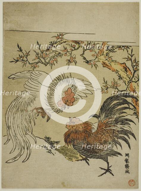 Cocks Fighting Under a Tree, c. 1770s. Creator: Isoda Koryusai.