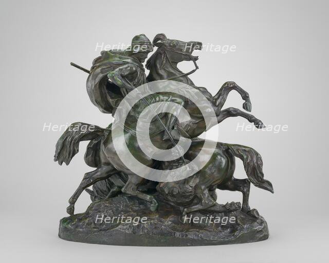 Two Arab Horsemen Killing a Lion, model 1838, cast by 1873. Creator: Antoine-Louis Barye.