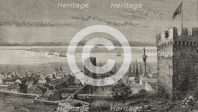 Fortress and port on the Dardanelles Strait, Gallipoli, Turkey, 1878. Creator: Enrique Alba.