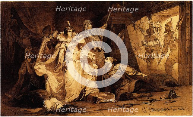 The Arrest of Marina Mniszech, 1860. Artist: Mikeshin, Mikhail Osipovitsch (1835-1896)