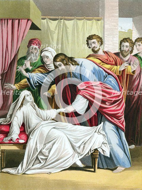 Christ raising the daughter of Jairus, Governor of the Synagogue, from the dead, c1860. Artist: Kronheim & Co