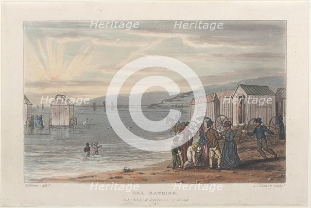 Sea Bathing, from "Poetical Sketches of Scarborough", 1813., 1813. Creators: Thomas Rowlandson, Joseph Constantine Stadler, J. Bluck.
