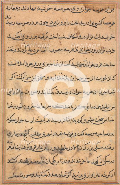 Page from Tales of a Parrot (Tuti-nama): text page, c. 1560. Creator: Unknown.