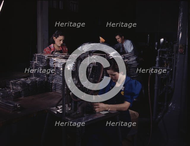 Sheet metal parts are numbered with this pneu...North American Aviation, Inc., Inglewood, CA, 1942. Creator: Alfred T Palmer.