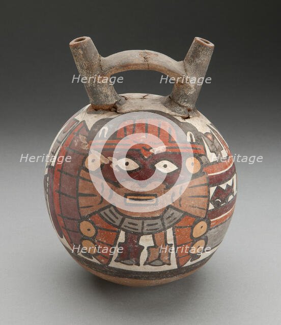 Double Spout Vessel Depicting Masked Performer with Fertility Motifs, 180 B.C./A.D. 500. Creator: Unknown.