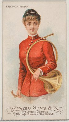 French Horn, from the Musical Instruments series (N82) for Duke brand cigarettes, 1888., 1888. Creator: Schumacher & Ettlinger.
