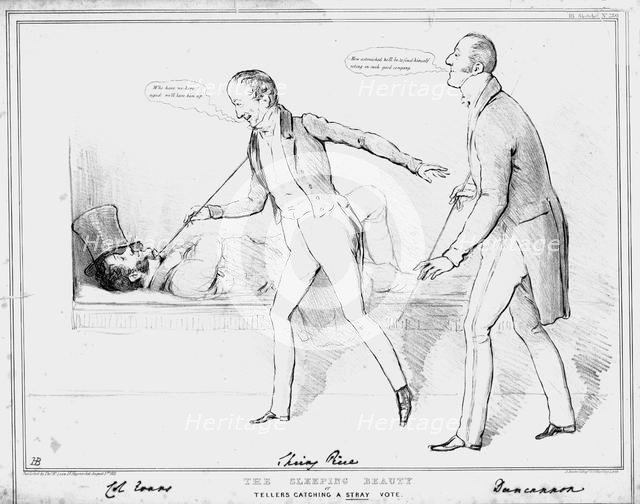 'The Sleeping Beauty or Tellers Catching a Stray Vote', 1833. Creator: John Doyle.