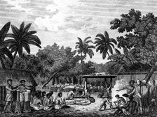 James Cook, English navigator, witnessing human sacrifice in Taihiti (Otaheite) c1773 (1815). Artist: Unknown