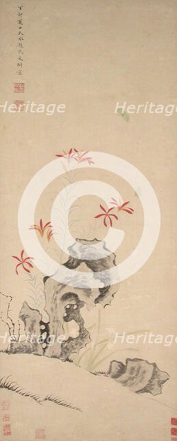 Rock, Tiger Lily and Orchid, dated 1627. Creator: Zhao Wenchu.