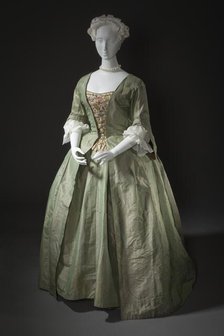 Robe à la française (gown and petticoat), Europe, c.1725. Stomacher: c.1735. Creator: Unknown.
