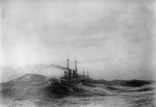 Navy, U.S. Battleships in Storm at Sea, 1913. Creator: Harris & Ewing.