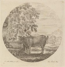 Cow and Young Shepherd at a Fountain. Creator: Stefano della Bella.
