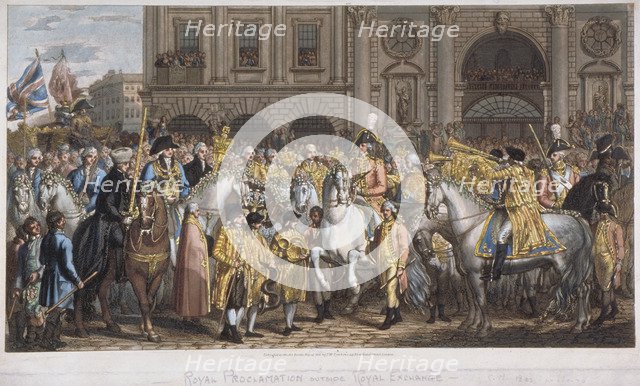 Herald reading the proclamation of peace outside the Royal Exchange, London 29 April, 1802. Artist: Anon