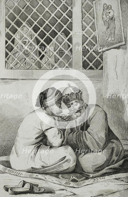 Armenian bishop confessing to a faithful, 1838. Creators: Unknown, Francois Pigeot.