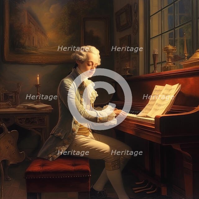 AI IMAGE - Portrait of Mozart playing the piano, 1770s, (2023).  Creator: Heritage Images.