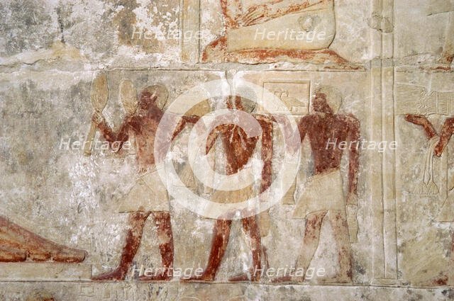 Polychrome relief depicting offering bearers, Mastaba of Mereruka, Saqqara, Egypt, 2340 BC (2003). Creator: Unknown.
