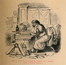 'Scipio Aemilianus cramming himself for a Speech after a hearty Supper', 1852. Artist: John Leech.