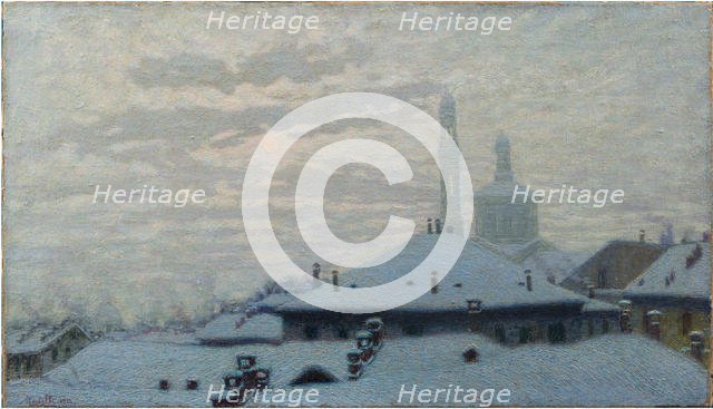 Tetti sotto la neve (Roofs under the snow), 1910. Creator: Morbelli, Angelo (1853-1919).