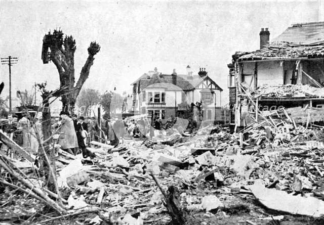Air raid damage, Clacton-on-Sea, Essex, World War II, April 1940. Artist: Unknown