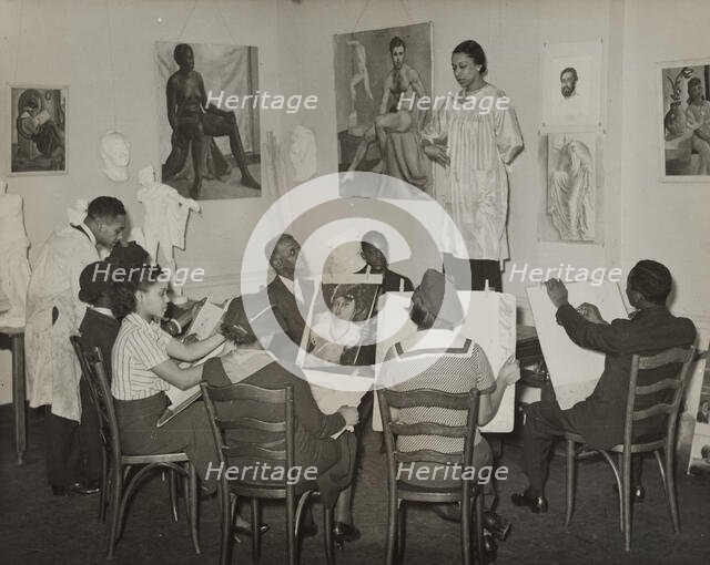 Art class with female subject, 1935. Creator: David Robbins.