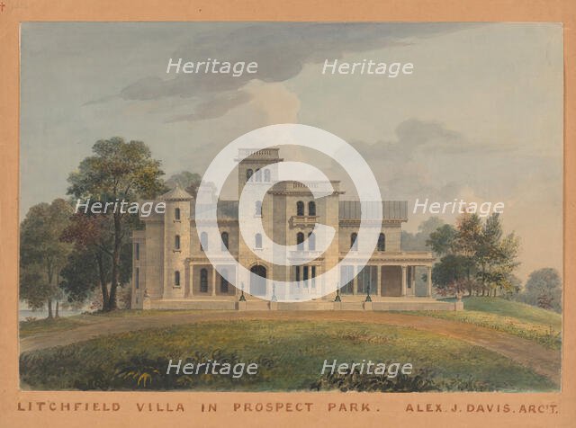 Grace Hill for Edwin C. Litchfield, Brooklyn, New York (front elevation), 1854. Creator: Alexander Jackson Davis.