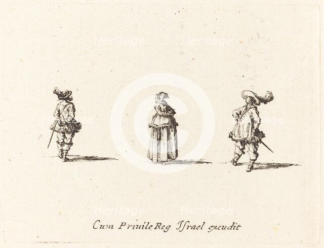 Lady with Arms Folded, and Two Gentlemen, probably 1634. Creator: Jacques Callot.