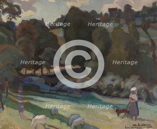 Girl and sheep, 1920. Creator: Eero Snellman.
