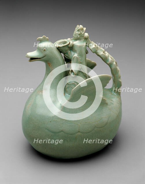 Bird Shaped Ewer with Crowned Rider Holding a Bowl, Korea, Goryeo dynasty (918-1392), 12th century. Creator: Unknown.