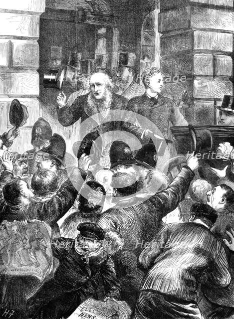 Electioneering at Liverpool: scene at the Townhall after the nomination, 1880. Creator: Unknown.