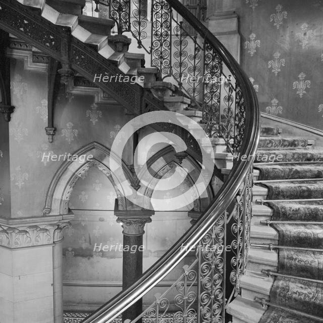 Iron balustrades of the grand staircase in the Midland Grand Hotel at St Pancras Station, 1960-1972. Creator: John Gay.
