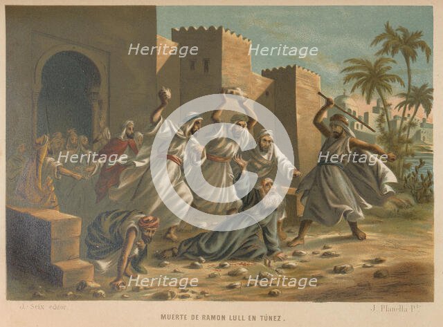 Death of Ramon Llull. From: La ciencia y sus hombres, 1879. Creator: Planella y Rodríguez, Juan (1849-1910).