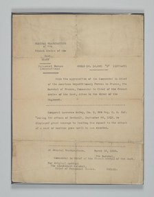 Order of Commendation from the Commander of the French Armies of the East, March 19, 1919. Creator: Unknown.