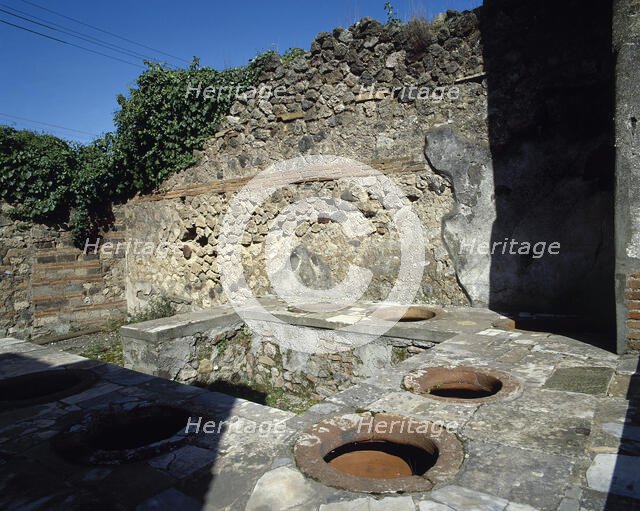 Thermopolium, Via Austali with Vicolo Storto, Pompeii, Italy, 2002.  Creator: LTL.