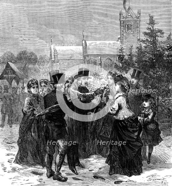 Illness of the Prince of Wales - Sandringham Church, Sunday, Dec. 10: anxious inquiries, 1871. Creator: Unknown.