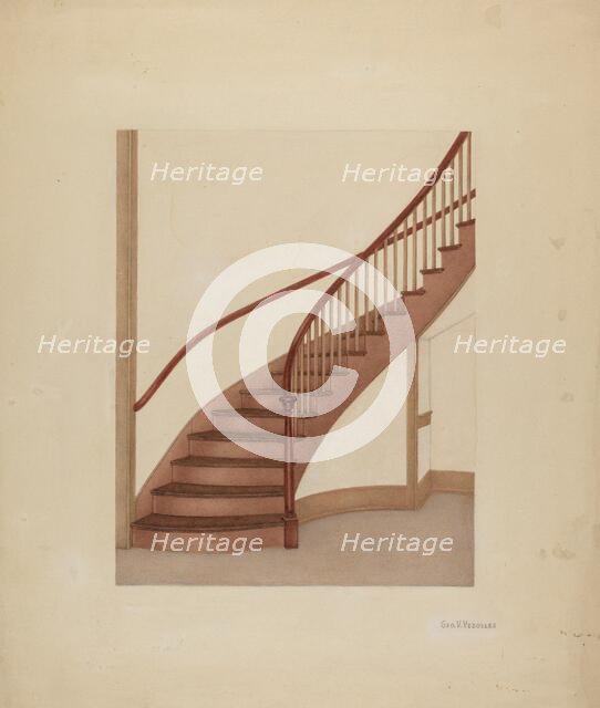 Shaker Spiral Staircase, c. 1938. Creator: George V. Vezolles.