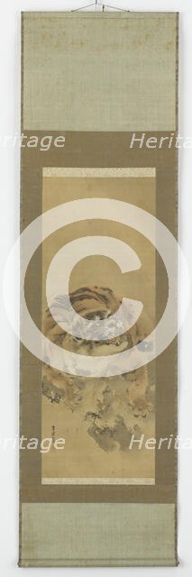 A crouching, snarling tiger, Edo period, early 19th century. Creator: Gantoku Aoki.