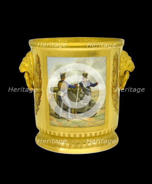 Wine cooler depicting British foot artillery, 1817-1819. Artist: Unknown.