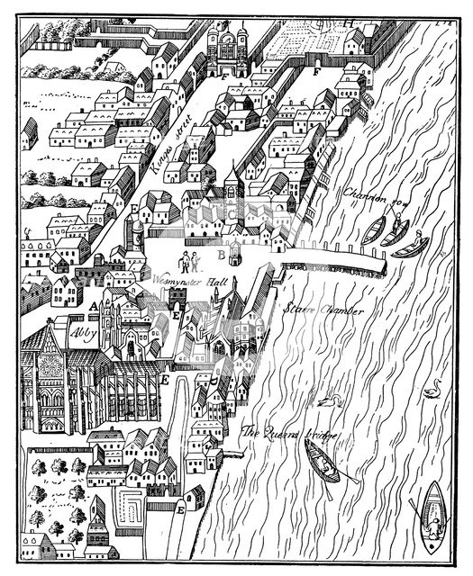 Bird's-eye view of the Palace of Westminster, London, c1560, (c1902-1905). Artist: Unknown