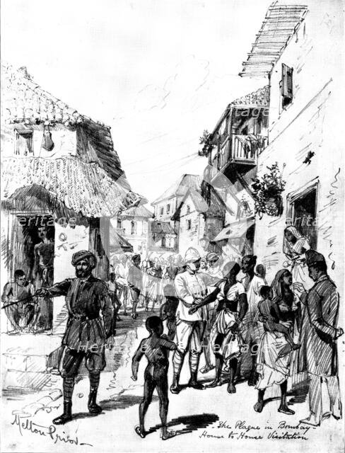 The Plague in Bombay: president of the local committee and an Indian doctor...native quarter, 1898. Creator: Unknown.